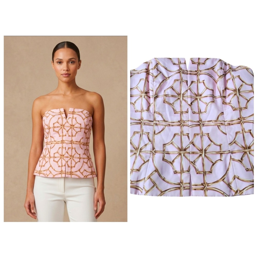 J McLaughlin Strapless Strapless Top Women 12 Pink Bamboo Print Southern Belle